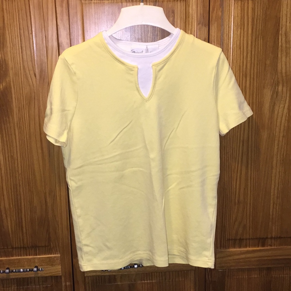 Spiegel Yellow Mock Layer Tee MEDIUM 100% cotton MEASUREMENTS IN DESCRIPTION